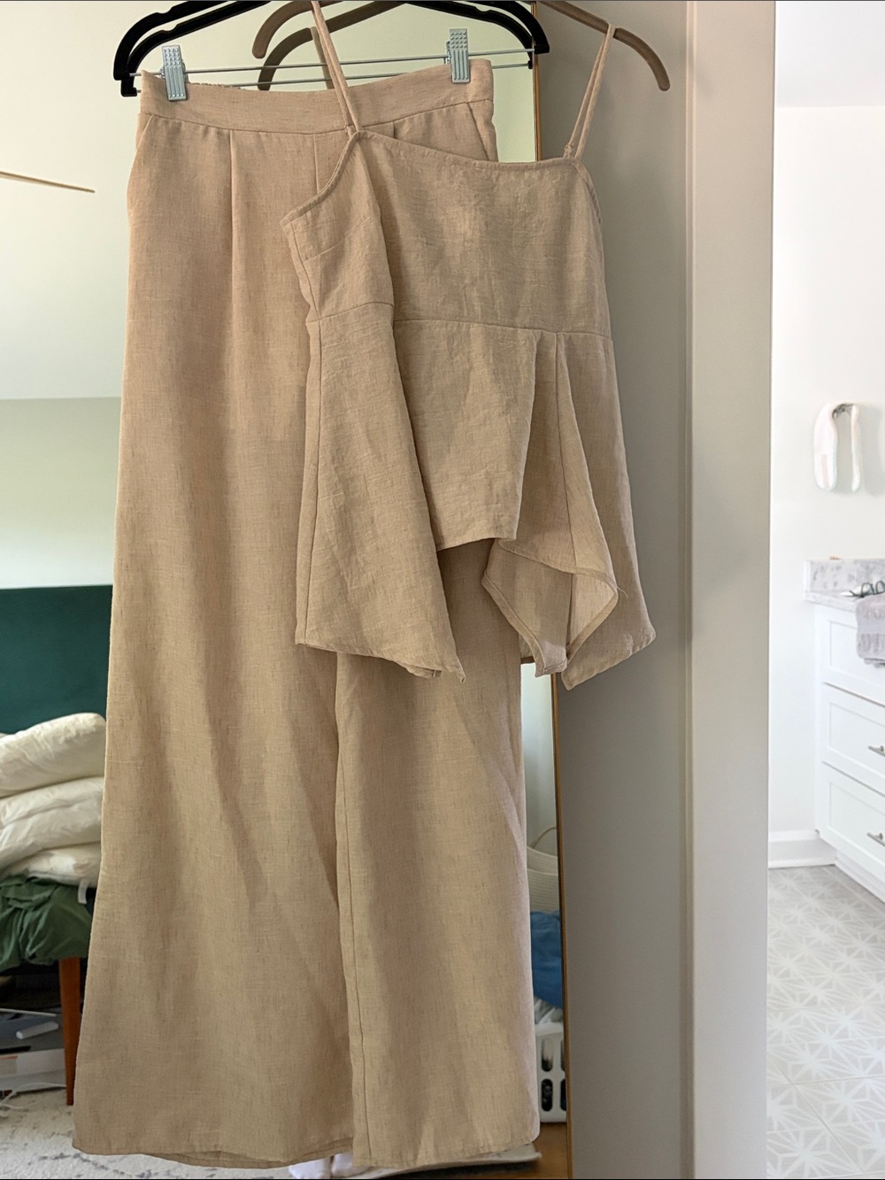 Sandy Cream Linen Wide-Leg Set